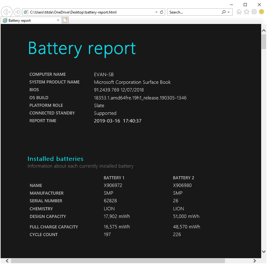 The generated Battery Report content