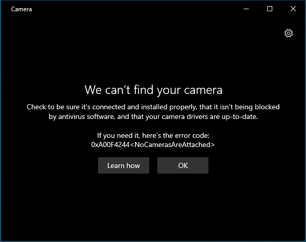 Camera app - can't find camera