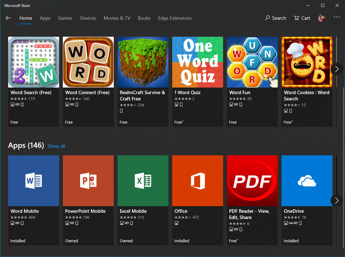 Office Mobile on Microsoft Store Search Result